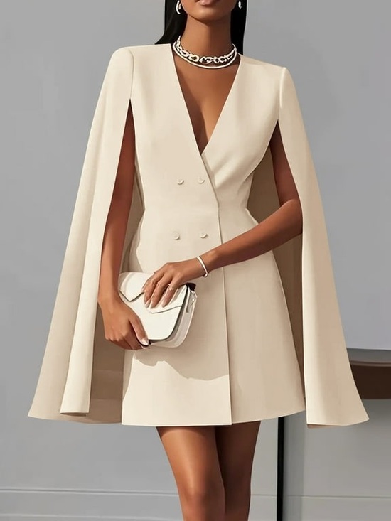 Dresses & Skirts - Elegant Cream Cape Blazer Dress - Tailored V-Neck (New Without Tags)